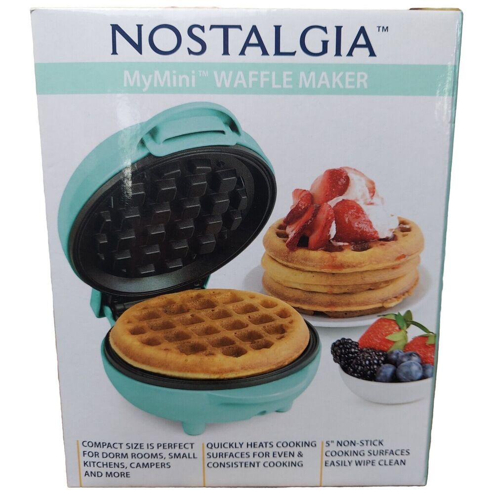 Nostalgia My Mini™ Waffle Maker MWF5TL "Teal" Compact 5" Non-Stick Dorms RVs